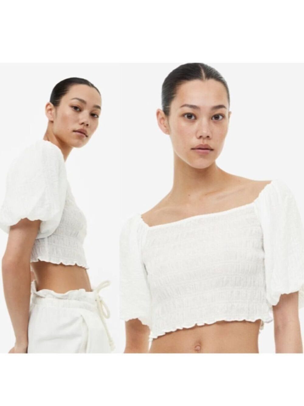 H&M White Broderie Peasant Balloon Sleeve Blouse Large